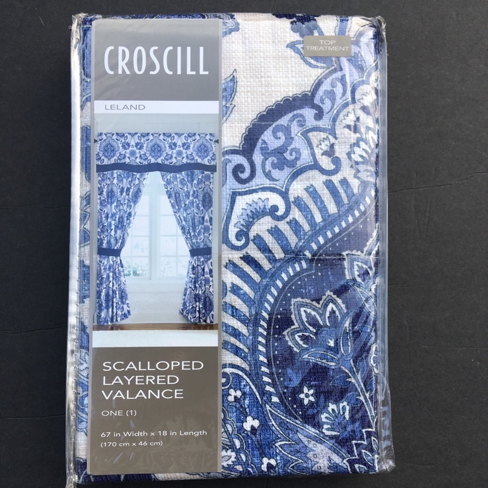 Croscill Valance Leland Scalloped Layered 67” x 18” Floral Blue Discontinued New
